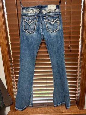 Miss Me Blue Embroidered Flare Jeans with Braided Waistband